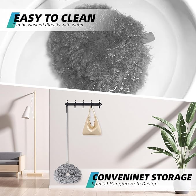 DRQ Ceiling Fan Cleaner Duster, 2 Pack Reusable Microfiber Duster with Extension Pole, 13 to 48 Inch Fan Blade Cleaner, Removable Dusters for Cleaning Walls Bookshelves Door Window Top (Grey)