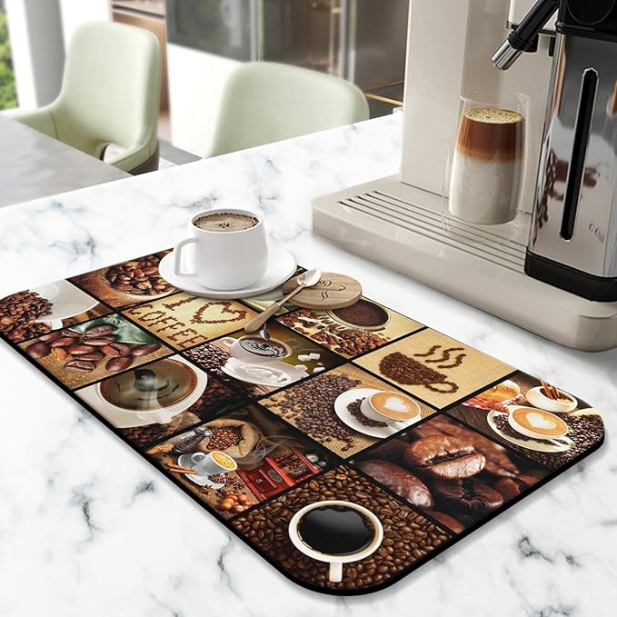 Fun Coffee Mat 19inx12in,Coffee Bar Mat for Countertops,Absorbent Hide Stain Anti-Slip Coffee Bar Accessories Fit Under Coffee Machine Mat,dish Drying Mats for Kitchen