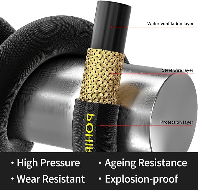 Pressure Washer Hose 25ft with 3/8'' QC, 4200PSI Power Washing Hose | 2pcs Quick Connect with M22 14mm Adapters, Steel Wire Braided 1/4’’ ID Hose, No-Kink&No-Bursting Powerful Cleaning Car Wash