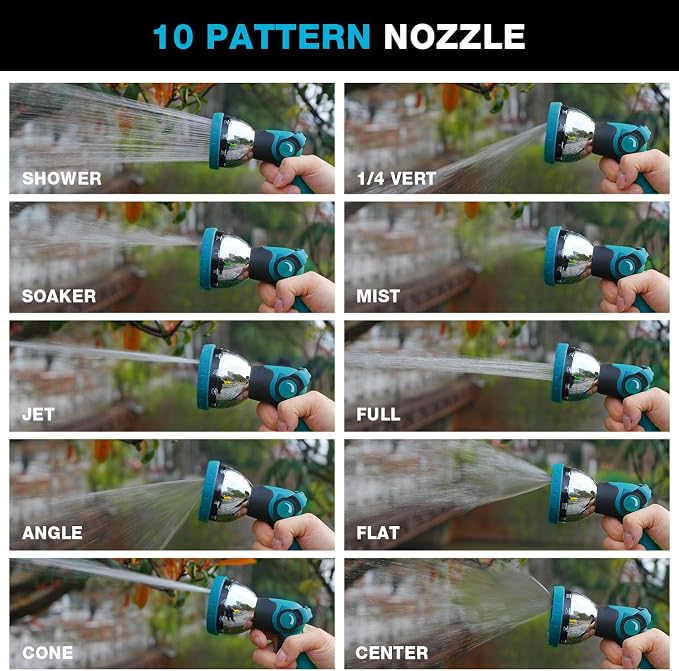 Besiter Garden Hose Nozzle, Hose Sprayer Nozzle with 10 Spray Patterns, Thumb Control On Off Valve, High Pressure Metal Water Hose Nozzle for Car Wash, Plants, Pets & Outdoor Cleaning