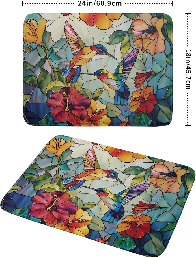 Spring Summer Dish Drying Mat for Kitchen Counter Hummingbird Microfiber Absorbent Dish Draining Reusable Washable Foldable Extra Large 18"x24"