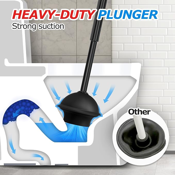 FORASTO 2Pack 2 in 1 Toilet Brush and Plunger Set, Extended Handle Plunger,Toilet Bowl Brush Plunger Set,Bathroom Cleaning Tools,Toilet Brush Plunger Combo,Cleaning Brush,Cleaning Supplies