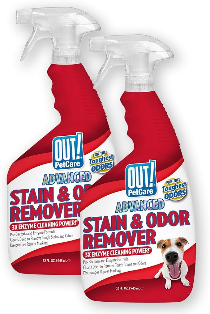OUT! PetCare Pet Stain & Odor Remover, Carpet Cleaner, 32oz (2 Pack) | Dog Stain & Odor Remover, Pet Odor Eliminator, Floor Cleaner, Dogs & Cats, Carpet Cleaner, Cat Stain Remover, Made in USA