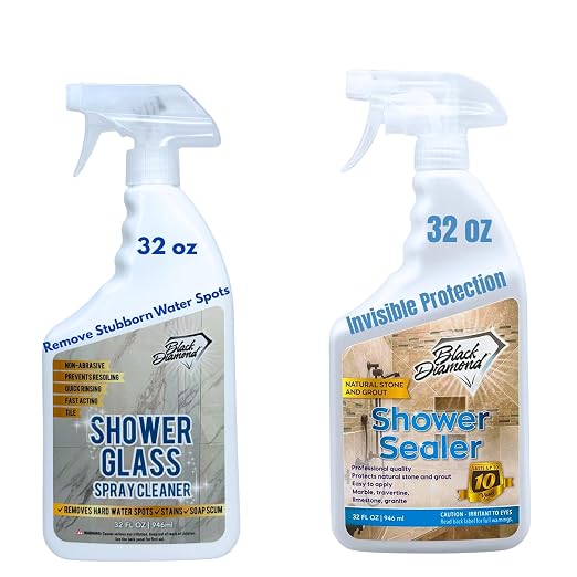 Black Diamond Stoneworks Shower Glass Cleaner Spray & Natural Stone Shower Sealer – 2 Pack Bathroom Bundle for Crystal-Clear Glass and Long-Lasting Stone Protection