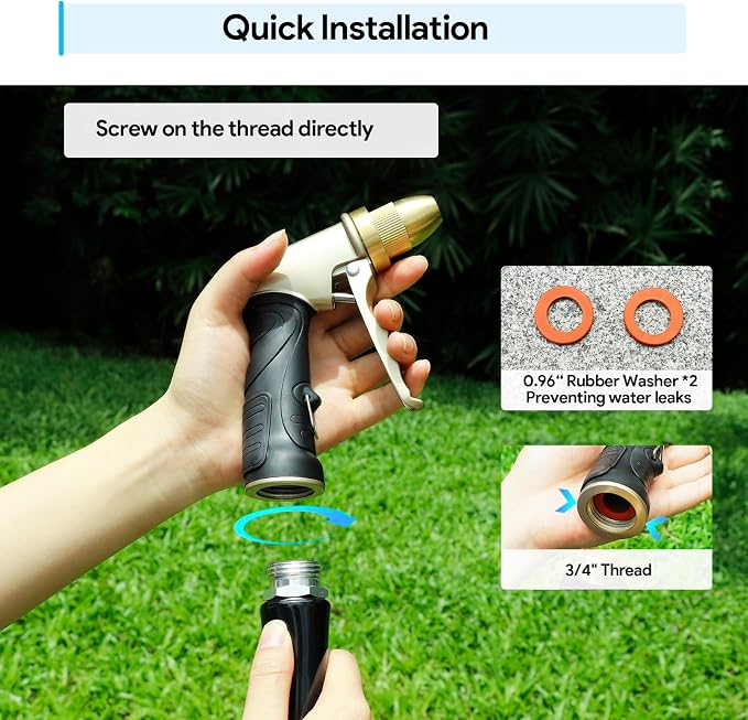 Garden Hose Nozzle, Heavy Duty Metal Spray Nozzle | Upgraded, High Pressure, Adjustable Spray Patterns, For Watering Plants, Car Washing, Pet Showering
