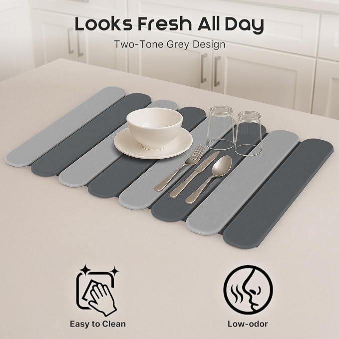 ArtyCozy Large Stone Dish Drying Mats with Non-Slip Rubber Back for Kitchen Counter, 24"×16", Space-Saving Foldable Quick Dry Absorbent Diatomaceous Earth Mat Dishes Bottles Cups Any Countertop