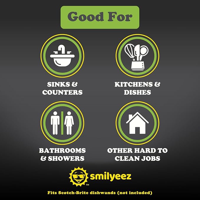 Smilyeez Replacement for Scotch Brite, 4-Pack, Makes Your Dishwand Like New, Dishwand Brush Refills, Easy to Install