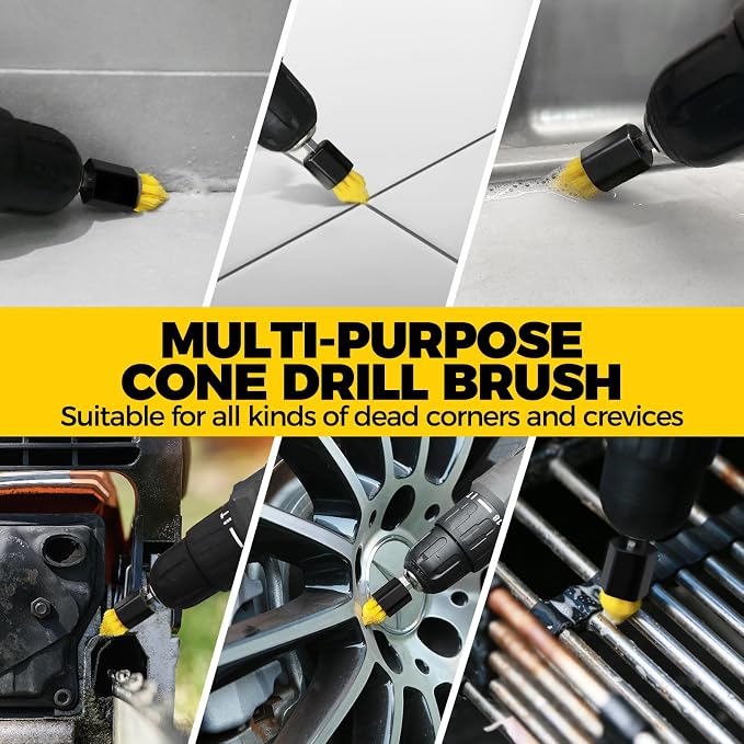 Holikme 6Pc Drill Brush Set - Scrub Brushes with Extension for Home Clean | 5 Head Sizes, Green Nylon Fibers, Power Scrubber Attachments for Tile, Tub, Shower, Floors, Kitchen and Auto Interior Care