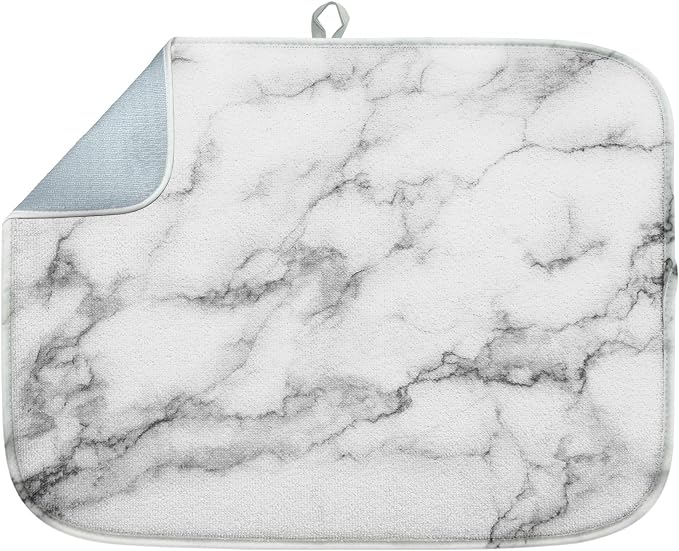 Sanwarm Absorbent Dish Drying Mat, Marble Gray Stone Paint Microfiber Pad for Kitchen Counter, Coffee Bar Decor, Heat Resistant and Reversible, 16" x 18"