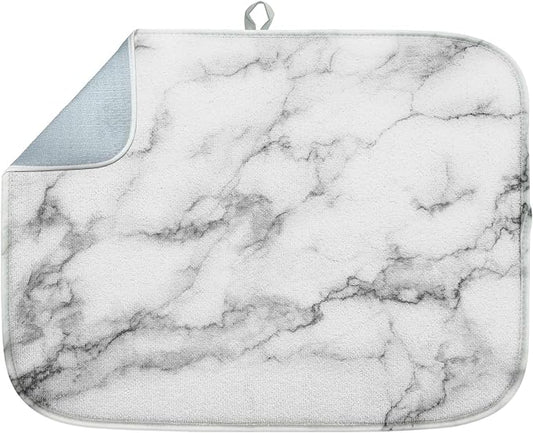 Sanwarm Absorbent Dish Drying Mat, Marble Gray Stone Paint Microfiber Pad for Kitchen Counter, Coffee Bar Decor, Heat Resistant and Reversible, 16" x 18"
