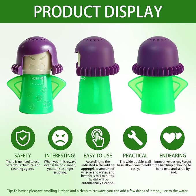 HORNO Angry Mama Microwave Oven Steam Cleaner and Disinfects With Vinegar and Water for Kitchens (Green)
