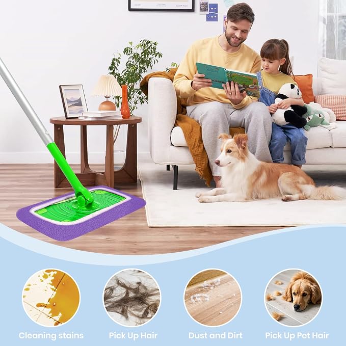6 Pack Reusable Microfiber Mop Pads - Compatible with Sweeper, Reusable Mop Pads, Washable Dry Cloths & Wet Pads Refill for Hardwood Laminate Tile Floor Cleaning (6, Purple, M)