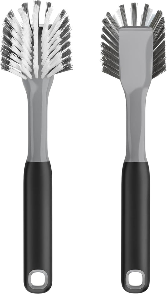 ROSEOK Dish Brush, Dish Scrubber, Nylon Bristles with Built-in Scraper | For Cleaning Dishes, Pots, Non-Stick Pans and Sinks, Black, 2 Pack