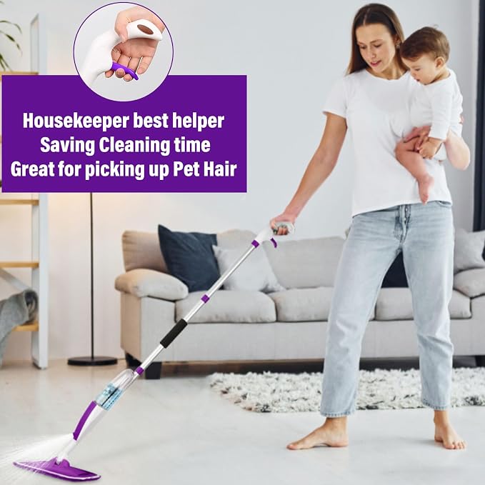 Wet Spray Mop for Floor Cleaning with 14 oz Bottle & 3 Microfiber Pads | Refillable bottle, washable pads, dry/wet use for home or commercial cleaning on hardwood, laminate, wood & ceramic floors
