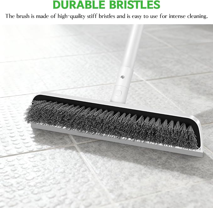 SetSail Floor Scrub Brush, Scrub Brush with Long Handle, Pure White | 2 in 1 Scraper Brush Stiff Bristle Floor Scrubber for Cleaning Bathroom Shower Kitchen Garage Deck Tile Tub