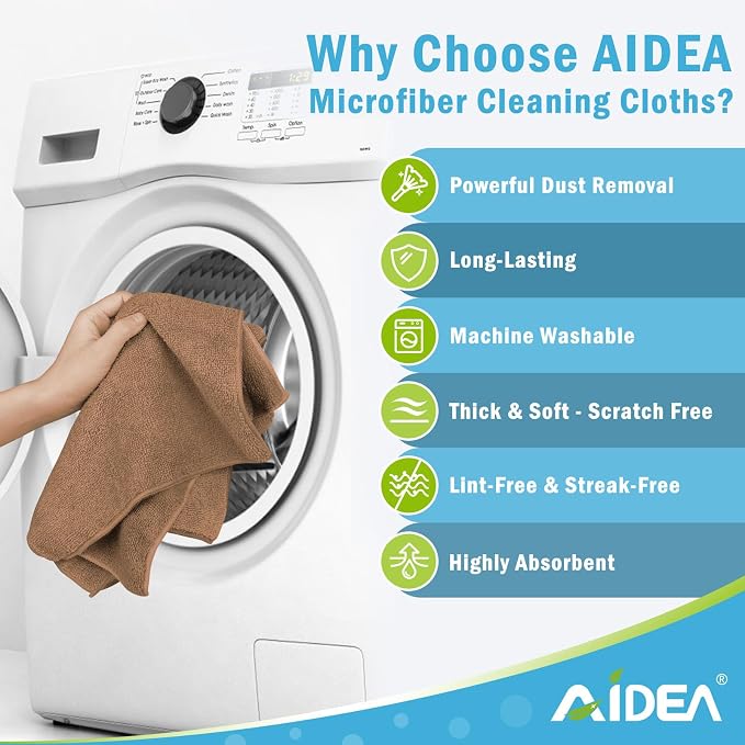 AIDEA Brown Microfiber Cleaning Cloth-12PK, Cleaning Rags 12"x12" Absorbent | Microfiber Towels for Cars Lint Free, Reusable Microfiber Rags, Kitchen Towel Dusting Cloth, Dish Rags for Home/Window