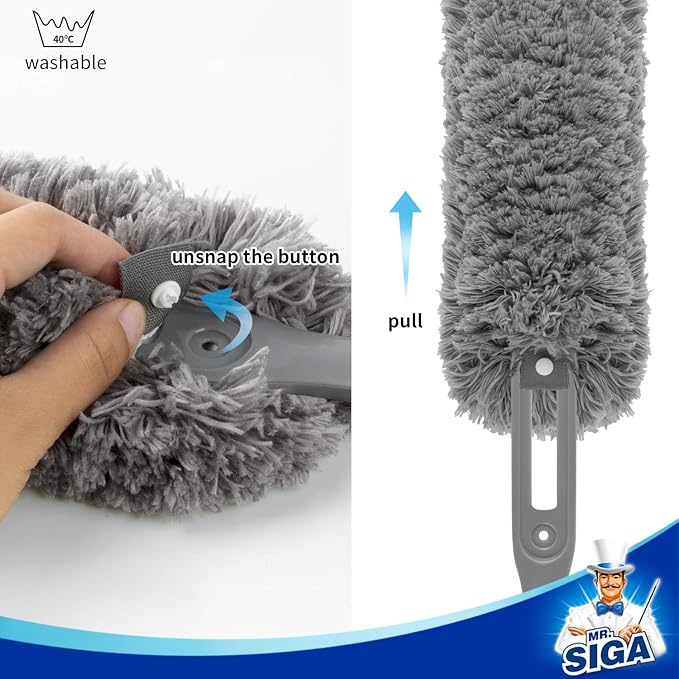 MR.SIGA Lint Free Microfiber Duster, Washable Duster for Household Cleaning | Microfibre hand duster, machine washable feather duster, dusters for cleaning, non slip handle, replaceable head