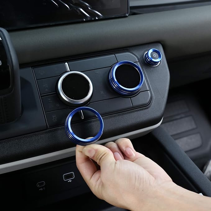 Aluminum Alloy Car Interior Air Conditioning & Volume Adjustment Knobs Decorative Cover Trim for Land Rover Defender 110 2020 Accessories (Blue)