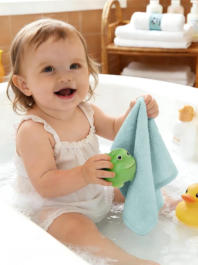 HIPHOP PANDA Baby Washcloths, Rayon Made from Bamboo - 2 Layer Ultra Soft Absorbent Newborn Bath Face Towel - Reusable Baby Wipes for Delicate Skin - Green, 6 Pack