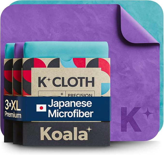 Koala Lens Cleaning Cloth | Japanese Microfiber | Blue & Purple (Pack of 3) | Glasses Cleaning Cloths | Eyeglass Lens Cleaner | Eyeglasses, Camera, VR/AR Headset, and Screen Cleaner | Washable & Reusable