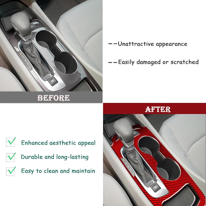 Real Carbon Fiber Trim for Chevy Malibu 9th Gen Accessories | for 2016-2024 Gear Shifting Panel Cover Sticker Interior Thick Overlay Decal