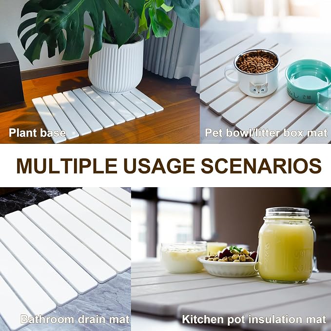 Large Stone Dish Drying Mat for Kitchen Counter, 24"×16" Quick Dry Collapsible Diatomaceous Earth Mat – Super Absorbent Foldable Drying Pad for Dishes (White, 23.2" x 15.4")