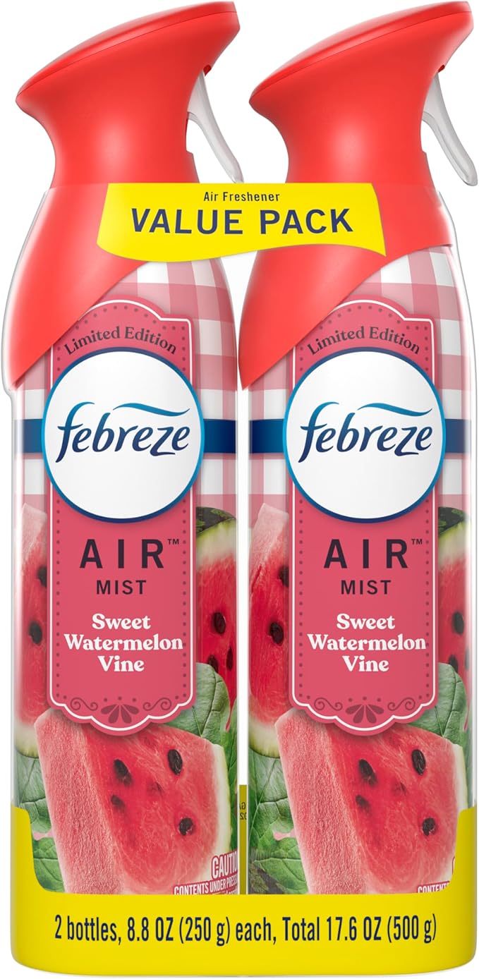 Febreze Air Mist Air Freshener Spray, Odor-Fighting Room Spray, Air Fresheners for Home and Bathroom and Kitchen, Aerosol Can, Sweet Watermelon Vine Scent, 8.8oz (Pack of 2)