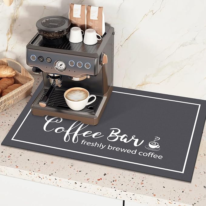 Findosom Dish Drying Mat, 18" x 24" Super Absorbent & Hide Stain Coffee Mat, Cuttable Drying Mat for Kitchen Counter, Coffee Bar Accessories, Under Dish Rack, Coffee Maker, Espresso Machine, DarkGrey