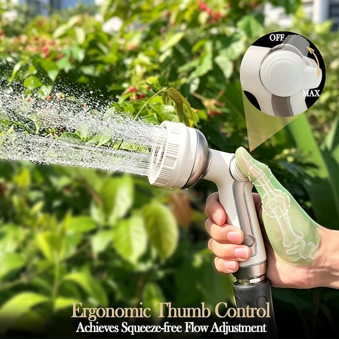 Garden Hose Nozzle Heavy Duty Metal Water Hose Sprayer | Heavy Duty Metal Spray Nozzle With Thumb Control. Japanese-style Design & 8 Spray Patterns For Different Blooming Seasons