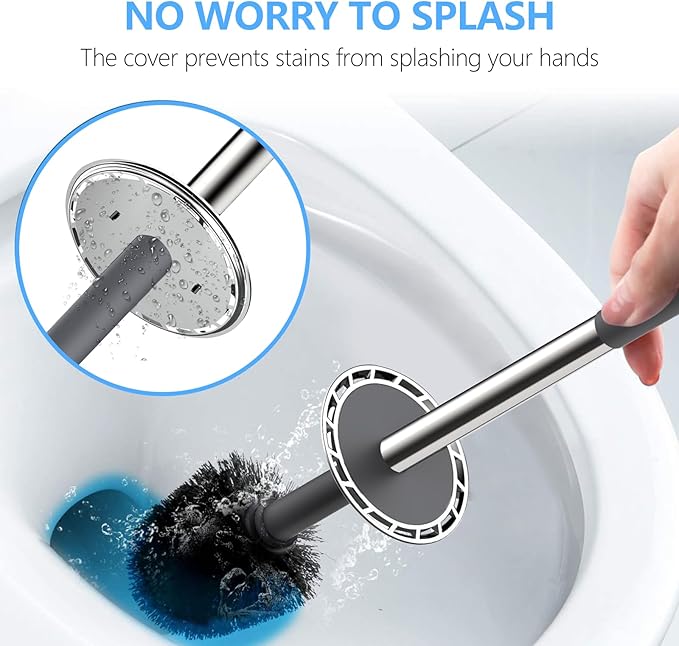 SetSail Toilet Brush, Compact Size Toilet Bowl Brush and Holder Toilet Brushes for Bathroom with Stainless Steel Handle Toilet Cleaner Brush with Durable Scrubbing Bristles, Grey