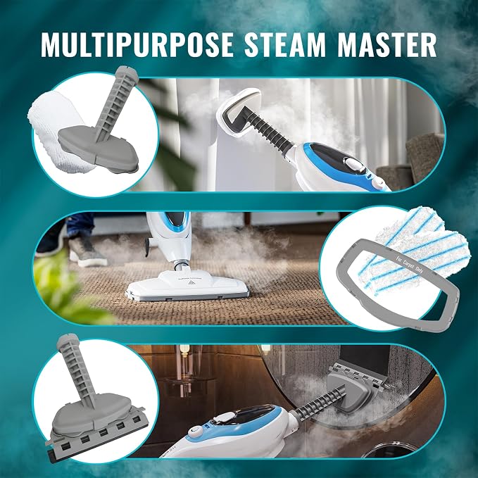 PurSteam 10-in-1 Steam Mop, Floor Steamer with Detachable Handheld Steam Cleaner for Tile, Hardwood Floors | Steam Mop with 10 Accessories | Detachable Steam Cleaner for Hard Floors, Stone, Hardwood, Tile | Washable Dirt Grip Pads