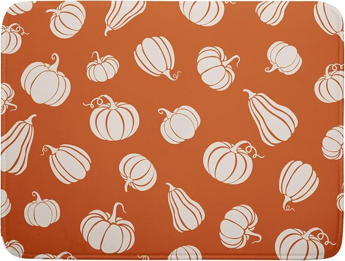 Fall Dish Drying Mat for Kitchen Counter Autumn White Pumpkins Festival Microfiber Absorbent Dish Draining Reusable Washable Foldable Extra Large 18"x24"
