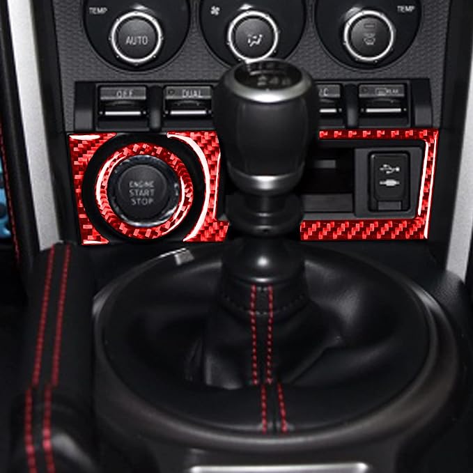 Red Real Carbon Fiber Car Decals Engine Stop Start Button Cover Storage Box Panel Trim Stickers Accessories Compatible with Subaru BRZ 2016 2017 2018 2019 2020 Interior Type-A