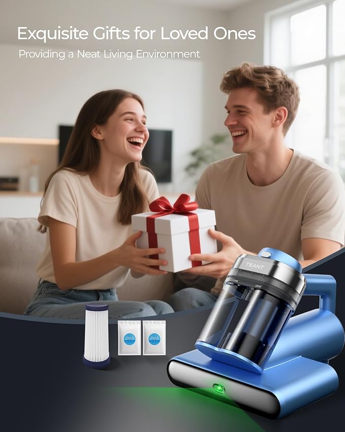 Teant Bed Mattress Vacuum, 18 kPa & Green Light Dust Detection, MV-Grey | 2-Speed Bed Vacuum Cleaner with 253.7nm UV-C & Ultrasonic, LED Display, 149℉ Heat, HEPA, Aroma & Anion for Bed Sofa Pet Hair