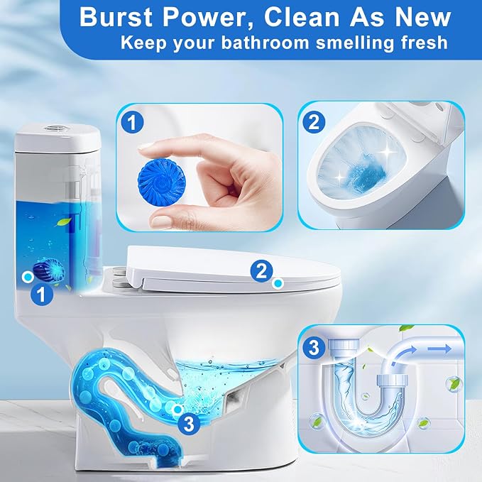 Msvvko Toilet Bowl Cleaner Tablets 40 Pcs, Septic Safe Automatic Toilet Tank Cleaner with Sustained-Release Technology, Powerful Long-Lasting Blue Tabs for Bathroom Stain Remover & Deodorizer