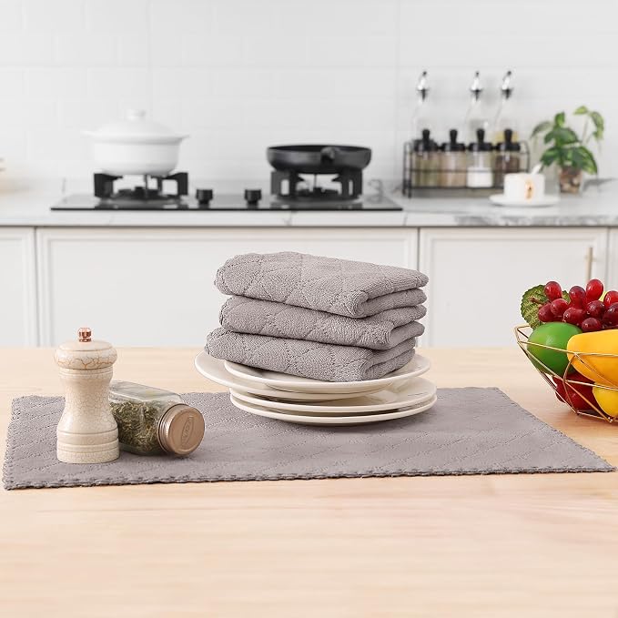 Homaxy 12 Pack Dish Towels for Kitchen (13 x 19 Inches, Grey), Super Soft and Absorbent Coral Velvet Dish Cloths for Washing Dishes, Nonstick Oil Fast Drying Microfiber Cleaning Cloth