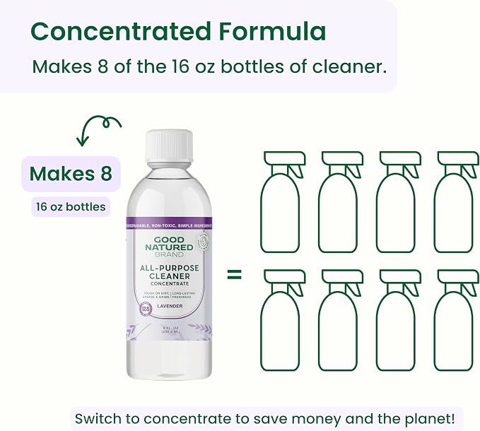 Good Natured Brand All-Purpose Cleaner Concentrate | 8oz makes 128oz | Lavender Essential Oil | 16X Concentrated Natural Multi-Surface Cleaner