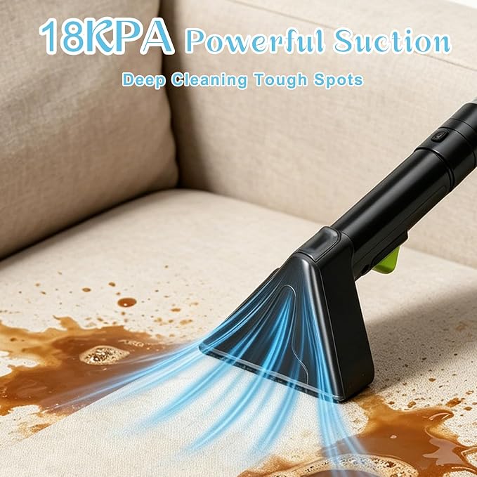 18Kpa Carpet Cleaner Machine, Portable Carpet and Upholstery Cleaning Machine, Deep Cleaning for Rugs, Couch, Car Interiors Stains, Pet & Family Friendly, 120V (GREEN)