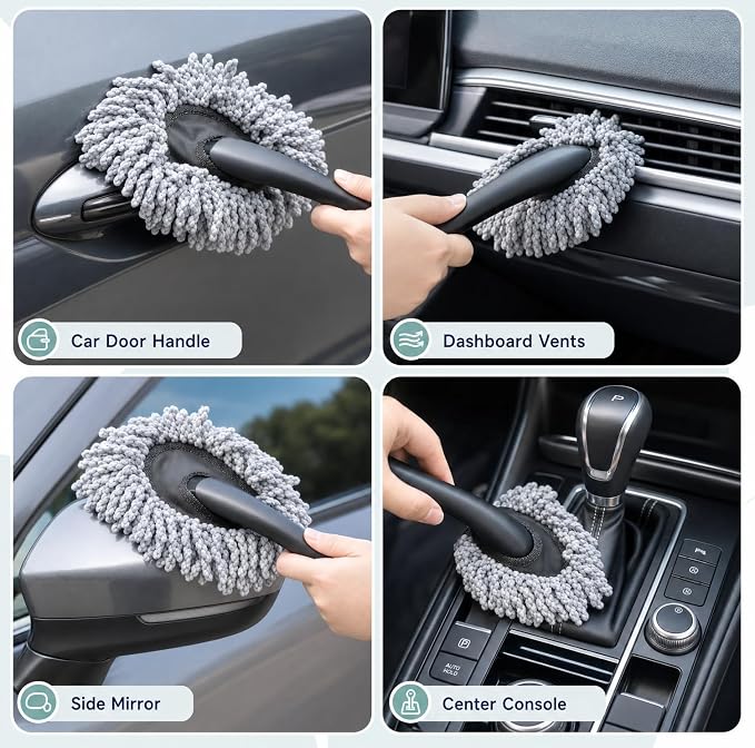 9 PCS Windshield Cleaning Kit,Car Cleaning Kit Interior Cleaner Extendable Car Window Cleaner with Mirror Squeegee,Microfiber Pads,Spray Bottle & Storage Bag for Auto Interior Detailing