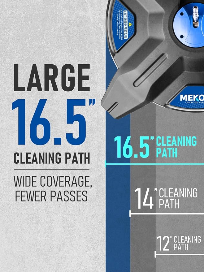 MEKOH 16.5'' 4-Wheel Lightweight Pressure Washer Surface Cleaner, 3600PSI | Universal Electric & Gas Driveway Power Washer Attachment for Patio Deck Paver Concrete Garage Cleaning, 1/4'' Quick-Connect