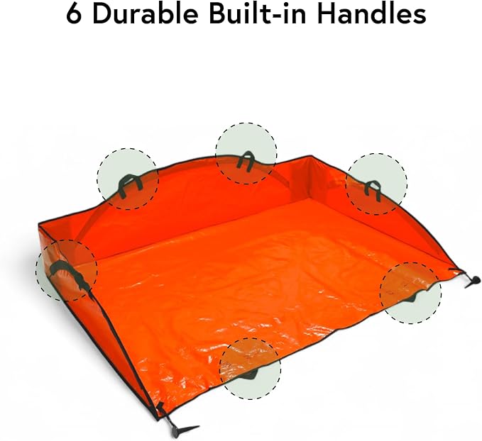 Leaf Tarp for Fast Yard Cleanup –Leaf Collection Tarp with 6 Handles & Ground Stakes – Lawn Leaf Bag for Raking, Garden Debris & Yard Waste Removal, Wind Proof, 4’ x 6’ Capacity