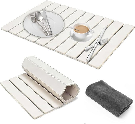 Dish Drying Mat Large Stone Dish Drying Mat For Kitchen Counter Collapsible Quick-Drying Sleek Diatomaceous Versatile Stone Drying Mats For Cups Dishes Bottles Marble (white, 16''X24'')