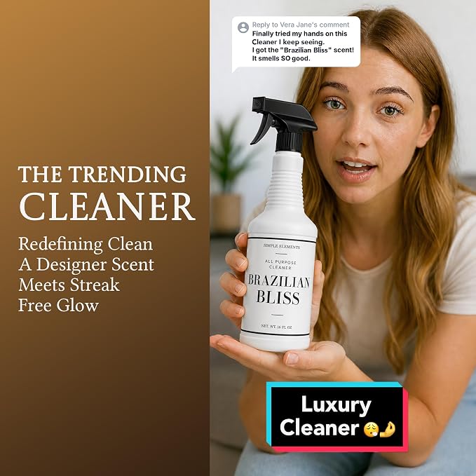 All Purpose Cleaner Spray - Luxury Perfume Inspired Multi Surface Cleaner for Kitchen, Bathroom, Countertops, Appliances, Removes Grease and Grime, Long Lasting Fragrance, Brazilian Bliss, 16oz