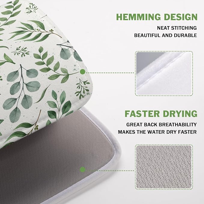 Kawani Sage Green Dish Drying Mat 16x18 In Absorbent Reversible Eucalyptus Leaves Plant Drying Mat Green Plant Dish Drying Rack Mat Spring Summer Themed Dish Drainer Mat for Kitchen Counter Coffee Bar