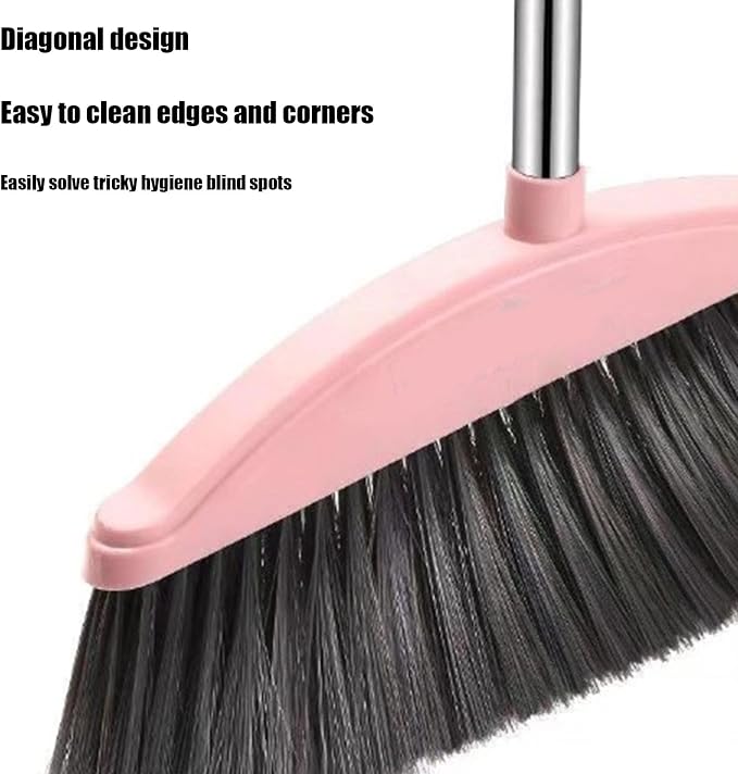 Broom and Dustpan Set for Home Indoor 180 Rotatable Broom with Dustpan Combo Set for Office Home Kitchen Lobby Floor Cleaning Broom Dustpan for Indoor & Outdoor Sweeping (Pink)