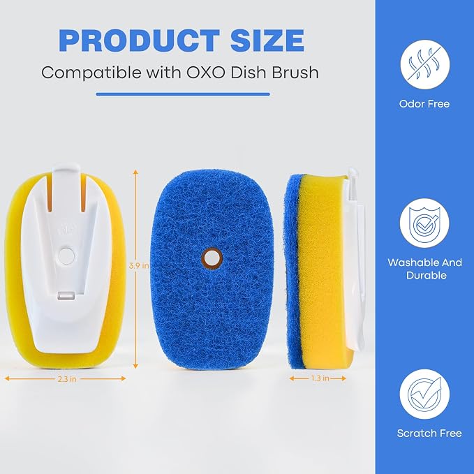 Sponge Brush Refills for OXO Soap Dispensing Dish Brush - 4Pack Dish Cleaning Soap Dispensing Head Replacement for Scrubber（Blue）