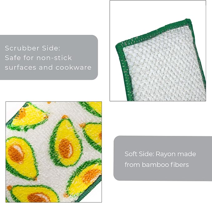 Smart Design Non Scratch Scrub Sponge with Bamboo Odorless Rayon Fiber - Set of 9 - Ultra Absorbent - Soft and Scrubber Side - Cleaning, Dishes, and Hard Stains - Prints