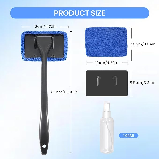 6PCS Windshield Cleaning Tool Car Window Cleaner with 5 Reusable and Washable Microfiber Pads and Extendable Handle Auto Inside Glass Wiper Kit Green (Blue)