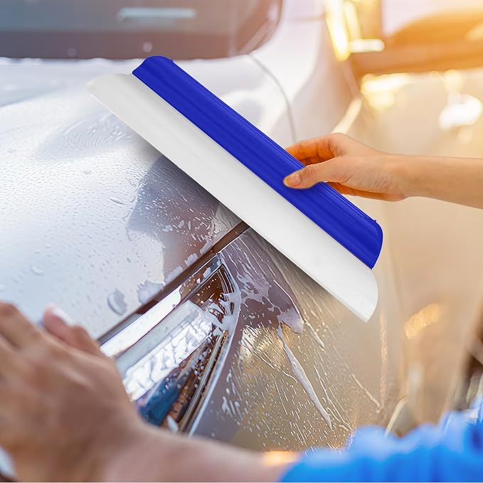 4 Pack 14 Inch Car Drying Squeegee Blue Longer Silicone Water Squeegee Window Shower Blade Automotive Flexible Auto T-bar Rubber Squeegees for Car Windshield Glass Bathroom Wash Tool