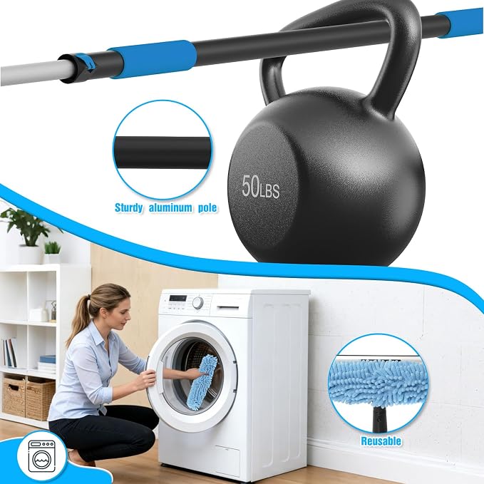 25FT Reach Window Squeegee Kit with Extension Pole, 2-in-1 Professional Washer for High Windows, 5-20FT Adjustable Reach, Rotatable Head for Indoor & Outdoor Use, Streak-Free Cleaning Tool for Home